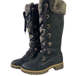 Timberland Mirney Premium lace up Faux fur lined leather boots black